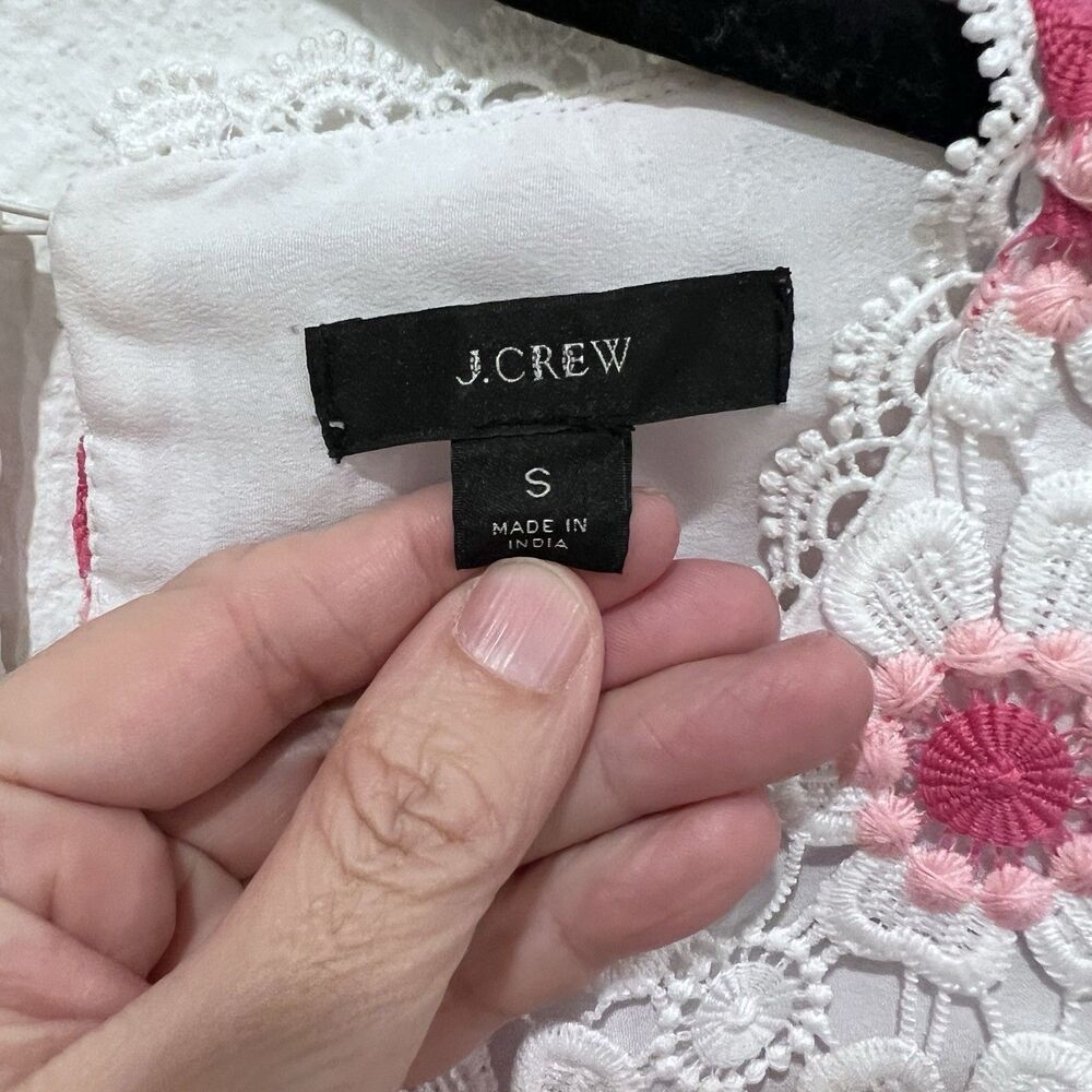 J Crew White Coral Pink Floral Crochet Short Sleeve Blouse Small Spring Easter - Picture 3 of 7